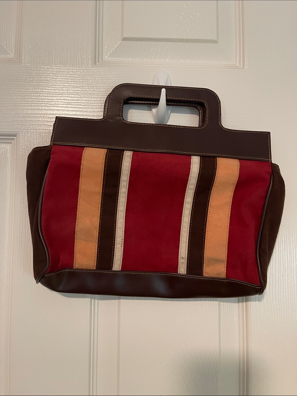 Victoria's Secret Red, Brown & Tan Striped clutch